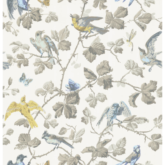 cole & son - winter birds - yellow & grey - 100/2008.cs.0