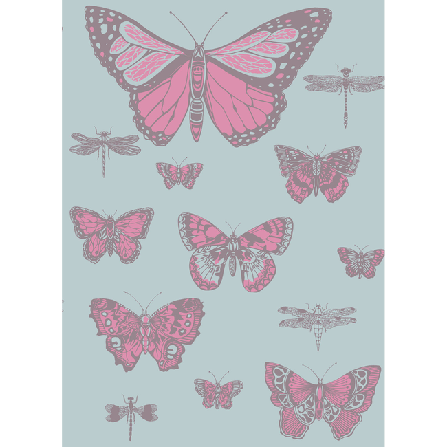 cole & son - butterflies & dragonflies - pink on blue - 103/15062.cs.0