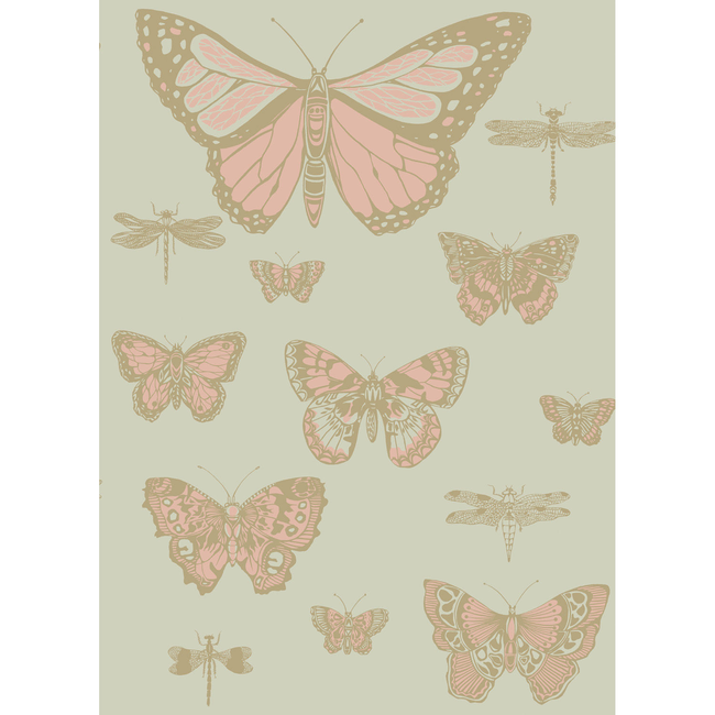 cole & son - butterflies & dragonflies - pink on oliv - 103/15063.cs.0