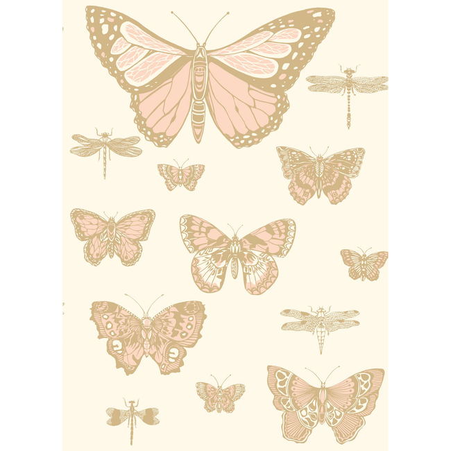 cole & son - butterflies & dragonflies - pink on ivry - 103/15066.cs.0