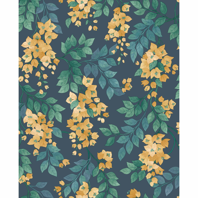 cole & son - bougainvillea - ochre/viridian/petrol on ink - 117/6019.cs.0