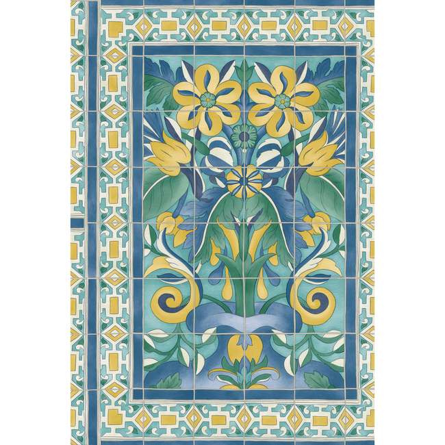 cole & son - triana - canary yellow & china blue on teal - 117/5013.cs.0