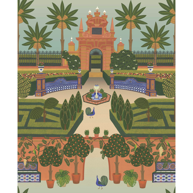 cole & son - alcazar gardens - terracotta/spring gr/multi - 117/7020.cs.0