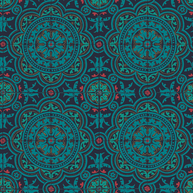 cole & son - piccadilly - petrol/red/metallic gold on ink - 117/8021.cs.0