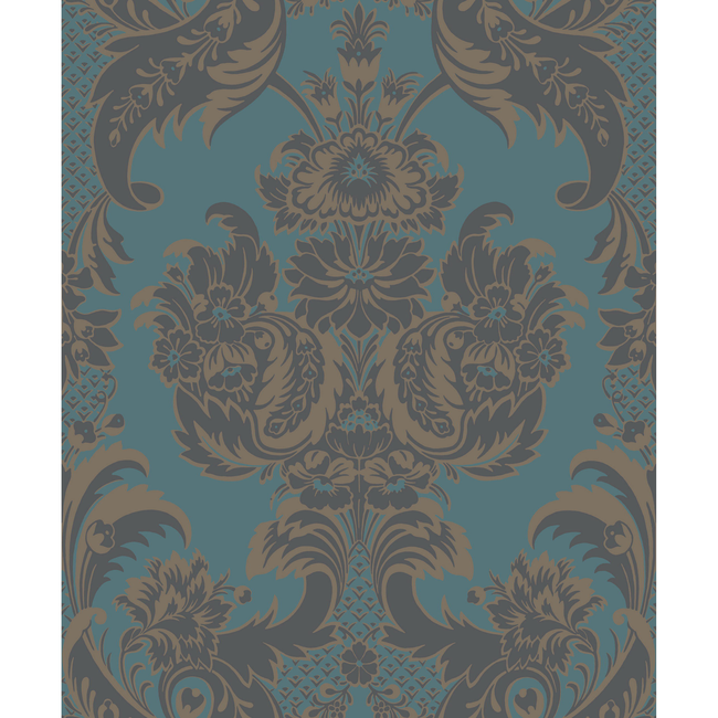 cole & son - wyndham - teal and charcoal - 94/3017.cs.0