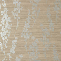 t41053 | spring blooms, metallic silver on taupe - thibaut wallpaper