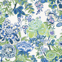 t42021 | peony garden, blue and green - thibaut wallpaper