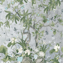 tm42053 | wild wisteria mural, metallic silver - thibaut wallpaper