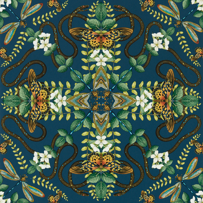 clarke & clarke - emerald forest wallpaper - midnight - w0129/03.cac.0