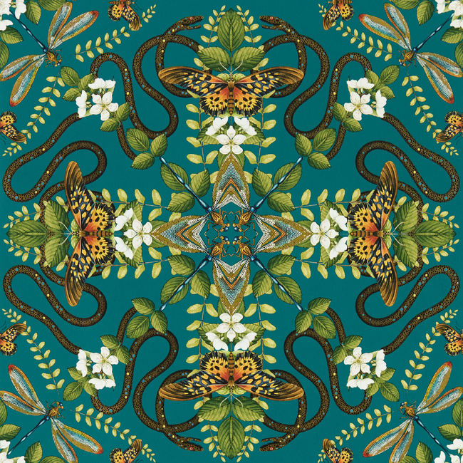 clarke & clarke - emerald forest wallpaper - teal - w0129/05.cac.0