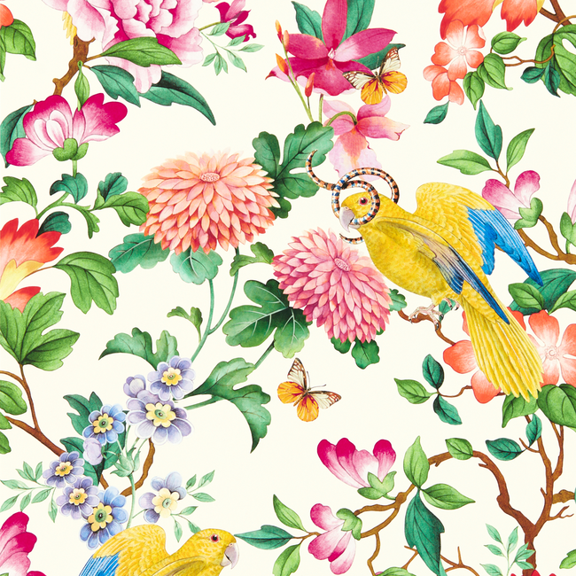 clarke & clarke - golden parrot wallpaper - ivory - w0130/02.cac.0