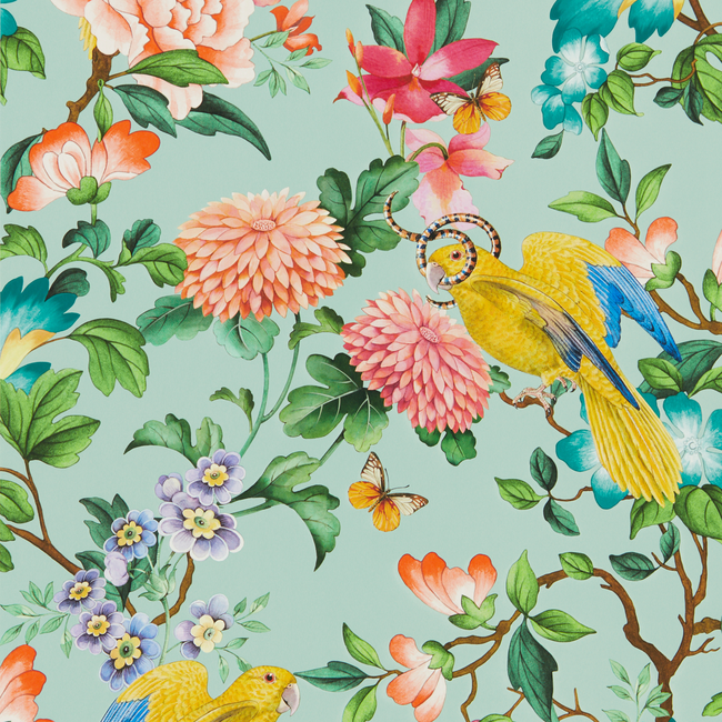 clarke & clarke - golden parrot wallpaper - mineral - w0130/03.cac.0