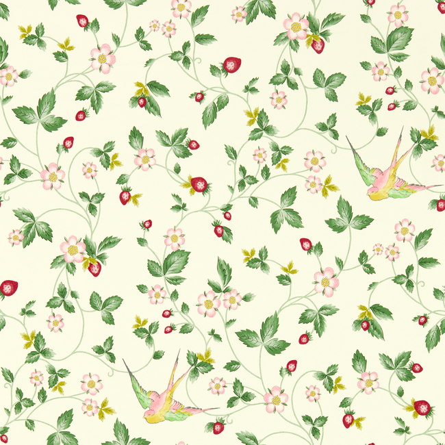 clarke & clarke - wild strawberry wallpaper - ivory - w0135/03.cac.0