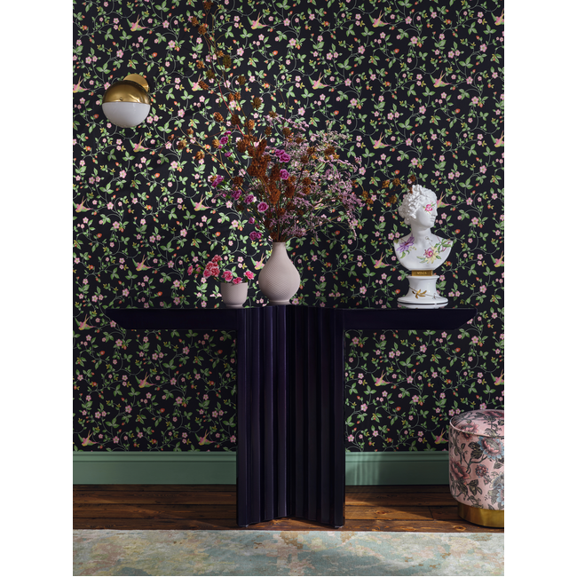 clarke & clarke - wild strawberry wallpaper - noir - w0135/04.cac.0