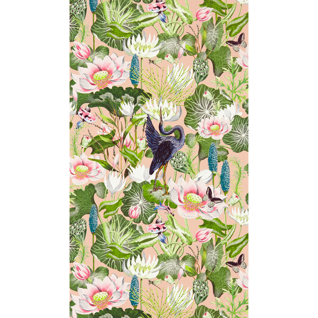 clarke & clarke - waterlily wallpaper - blush - w0137/01.cac.0