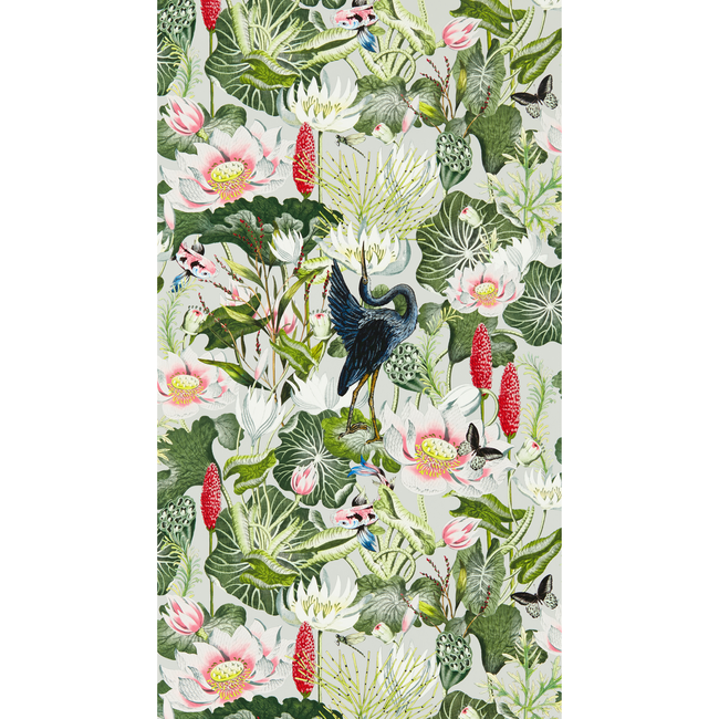 clarke & clarke - waterlily wallpaper - dove - w0137/02.cac.0