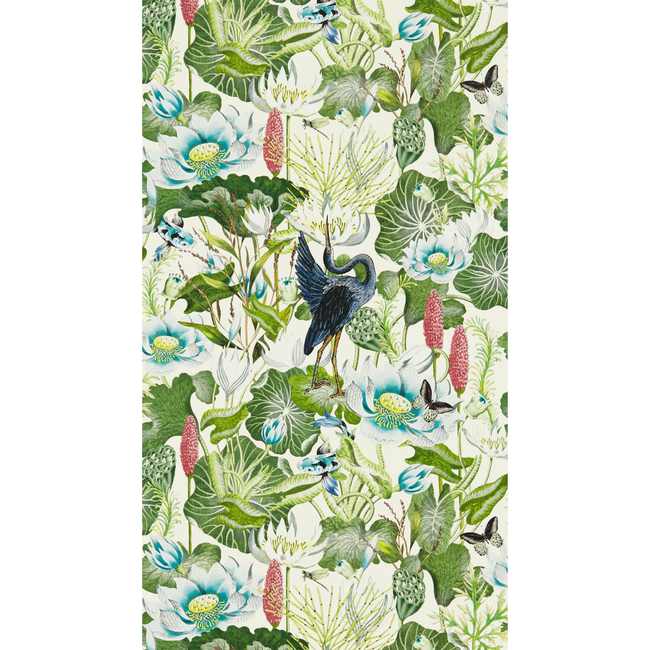 clarke & clarke - waterlily wallpaper - ivory - w0137/03.cac.0