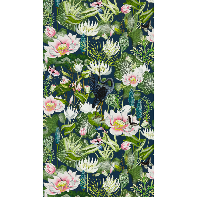 clarke & clarke - waterlily wallpaper - midnight - w0137/04.cac.0