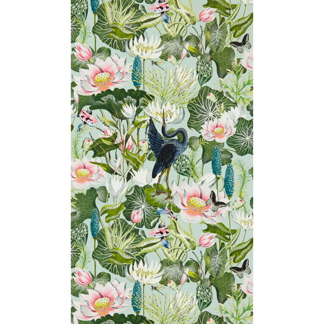 clarke & clarke - waterlily wallpaper - mineral - w0137/05.cac.0