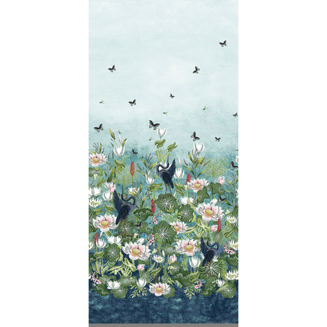 clarke & clarke - waterlily banner wallpaper - marine - w0138/01.cac.0