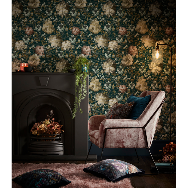 clarke & clarke - camile - teal/spice wallpaper - w0148/03.cac.0