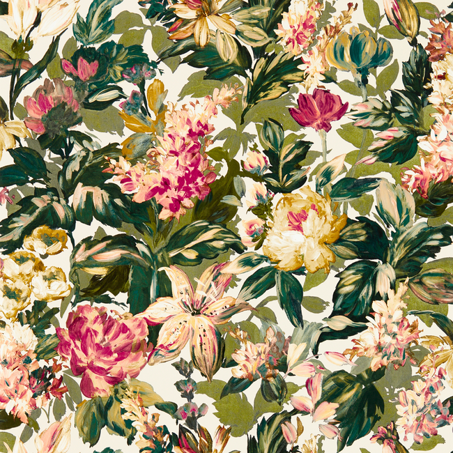 clarke & clarke - lilum - olive raspberry wallpaper - w0158/03.cac.0