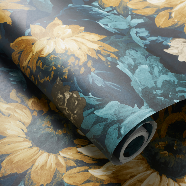 clarke & clarke - sunforest - denim ochre wallpaper - w0162/01.cac.0