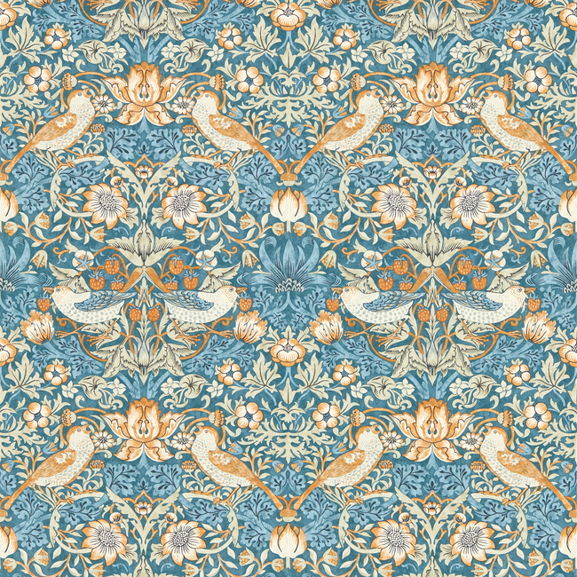 clarke & clarke - strawberry thief - denim wallpaper - w0171/02.cac.0