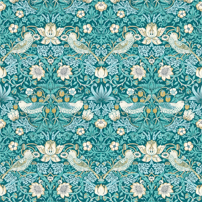 clarke & clarke - strawberry thief - teal wallpaper - w0171/06.cac.0