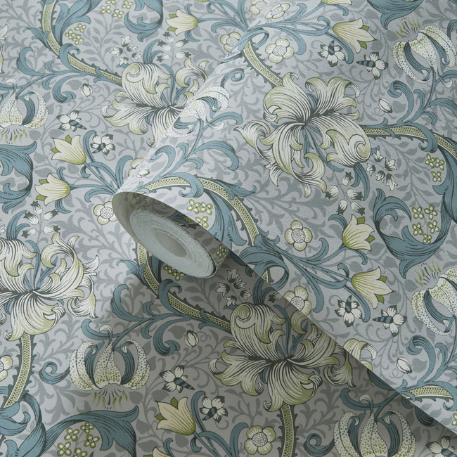 clarke & clarke - golden lily - slate wallpaper - w0174/02.cac.0