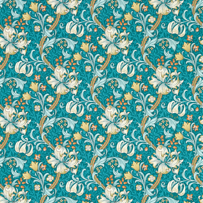 clarke & clarke - golden lily - teal wallpaper - w0174/03.cac.0