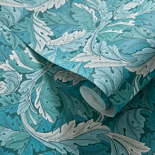 clarke & clarke - acanthus - teal wallpaper - w0175/04.cac.0