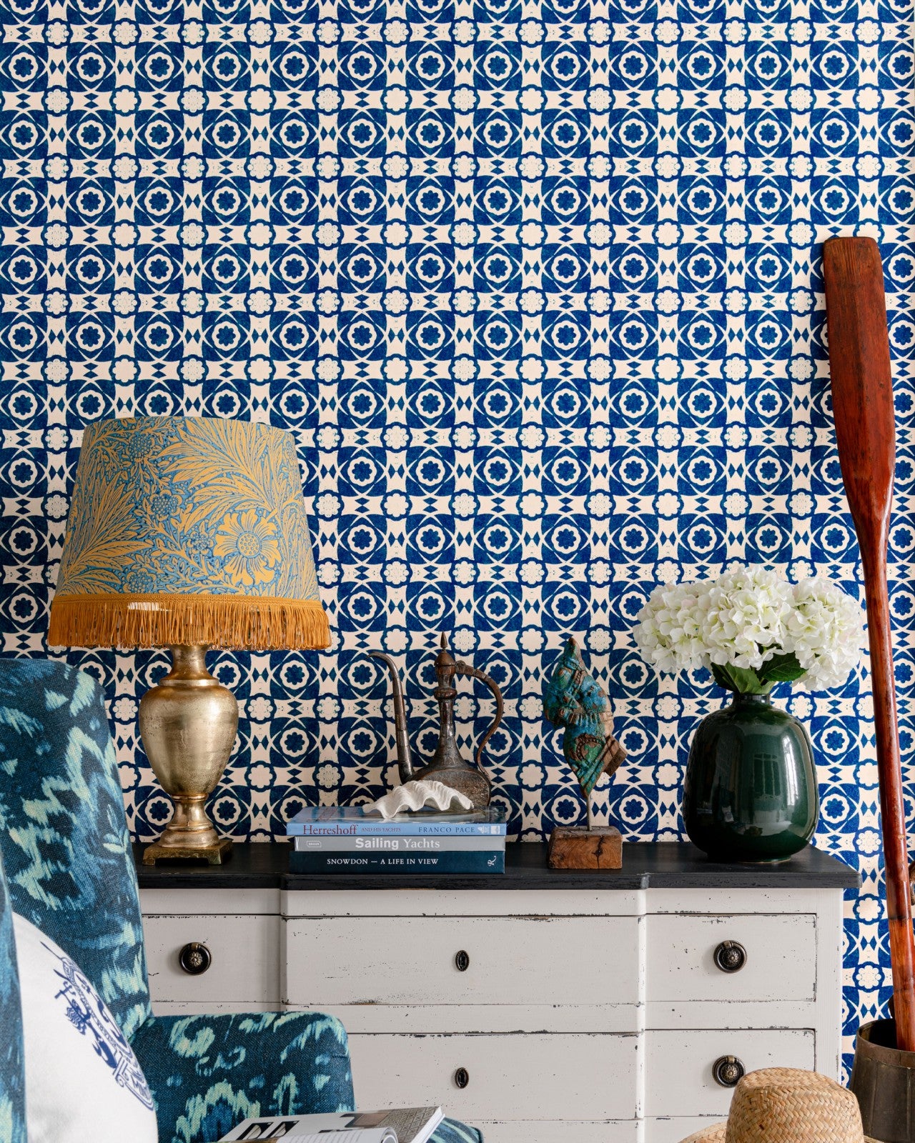 aegean tiles ultramarine green wallpaper