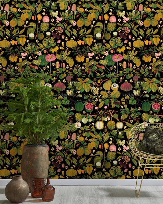 ASIAN FRUITS AND FLOWERS Anthracite Wallpaper