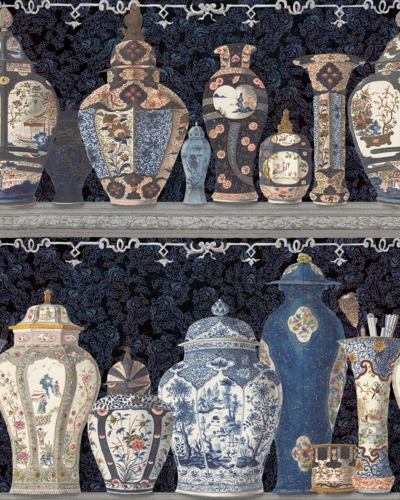 ceramic wonders indigo wallpaper