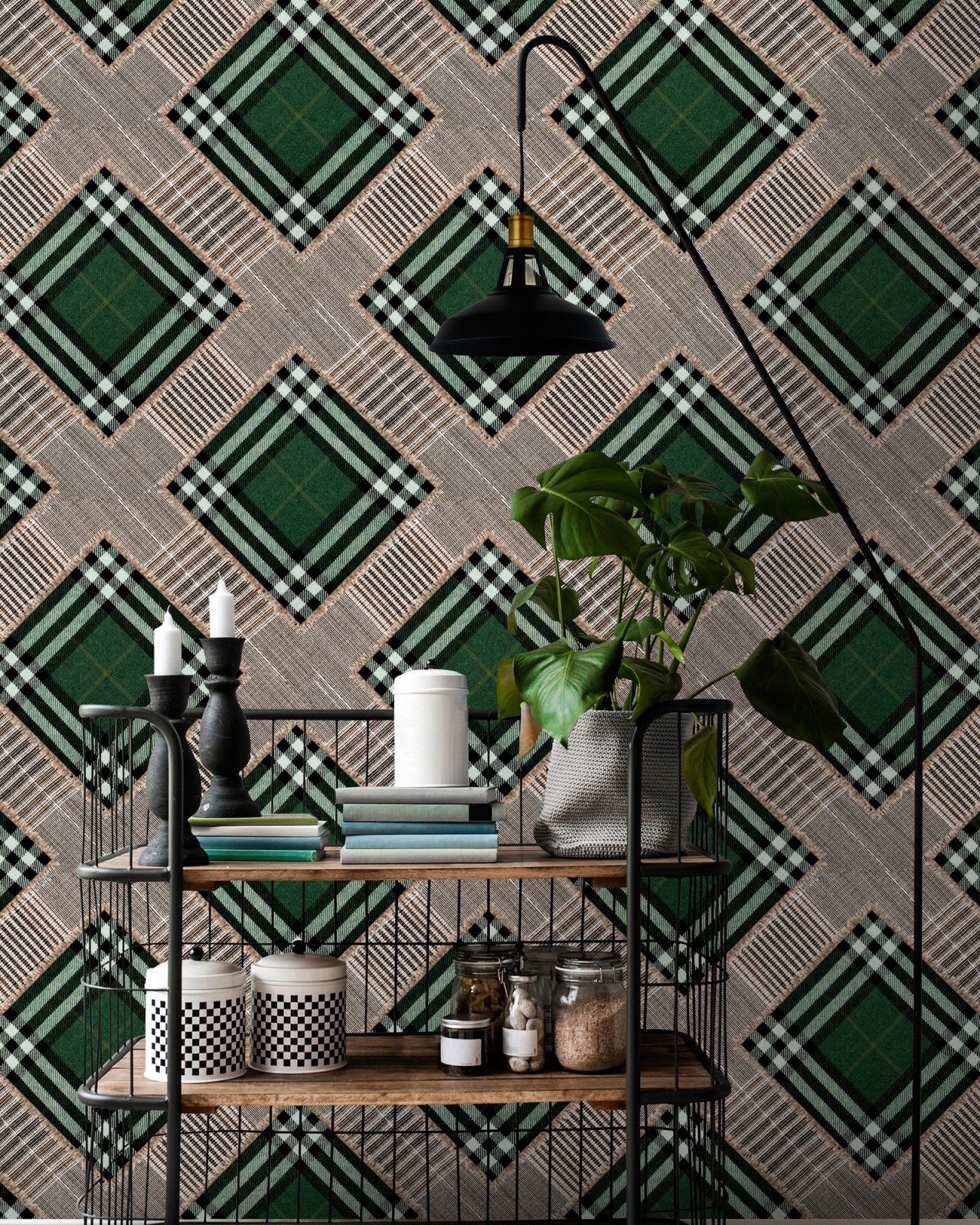 checkered patchwork british green wallpaper