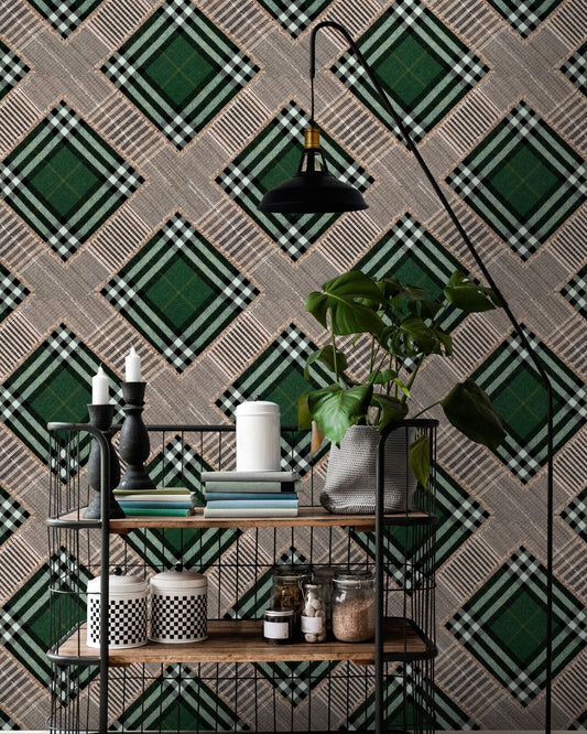 CHECKERED PATCHWORK British Green Wallpaper