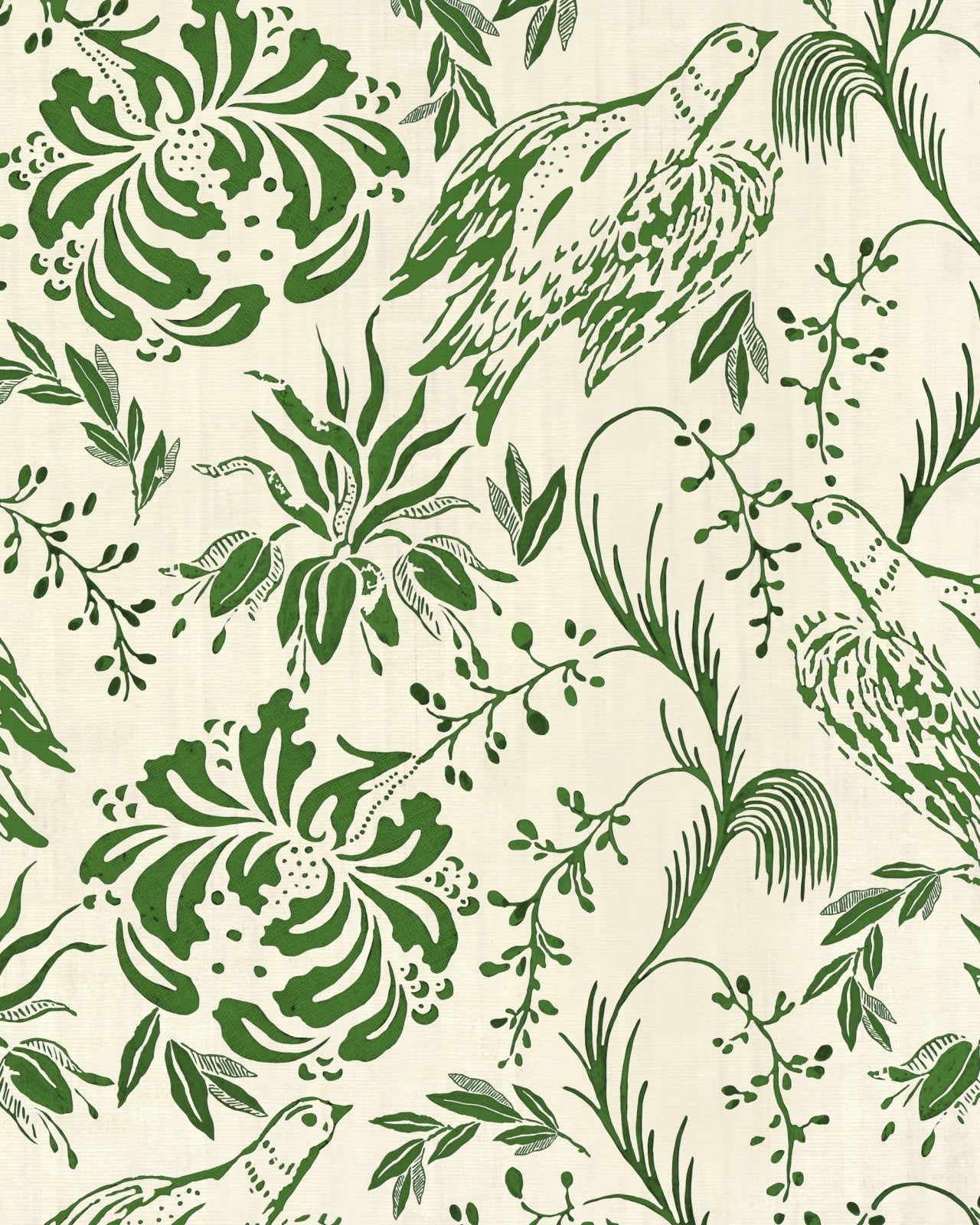 folk embroidery fern green wallpaper