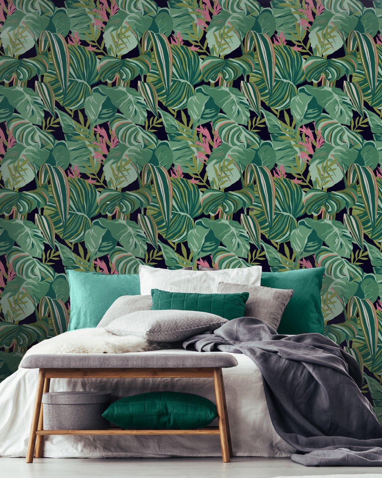 tropical foliage anthracite wallpaper