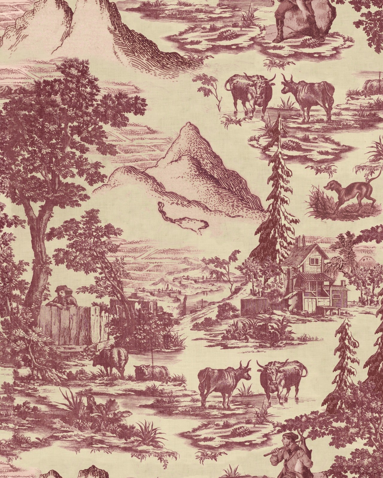 toile du tyrol burgundy wallpaper