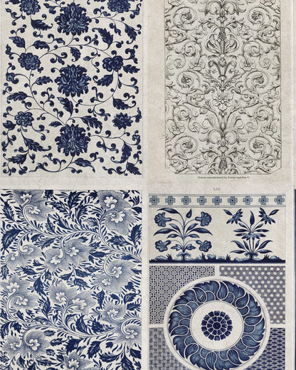 CHINESE PATTERN Blue Premium Wallpaper